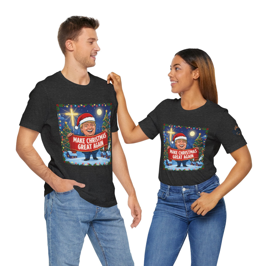 🎄 Make Christmas Great Again – Patriotic Christian Christmas T-Shirt | Bold Holiday Faith Tee | Red & White Banner Design | Uplifted Gear Printify