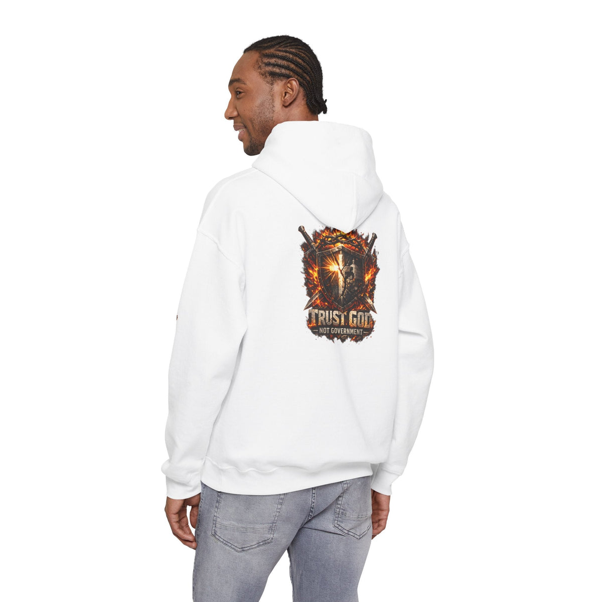 Trust God Not Government Shield Hoodie — Patriotic Christian Faith Hoodie Printify