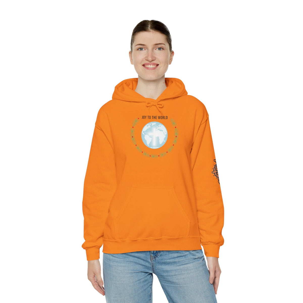 Joy to the World Hoodie – Wreath Earth Nativity Christian Christmas Sweatshirt for Isaiah 9:6 Holiday Faith & Festive Joy Printify