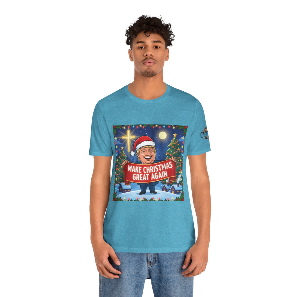 🎄 Make Christmas Great Again – Patriotic Christian Christmas T-Shirt | Bold Holiday Faith Tee | Red & White Banner Design | Uplifted Gear Printify