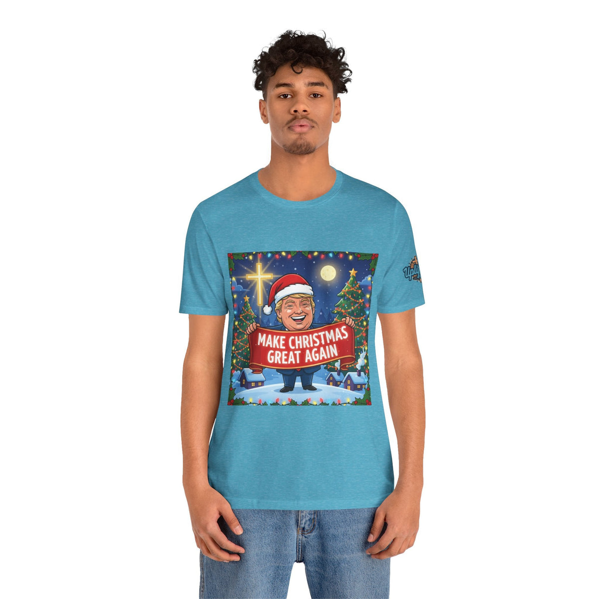 🎄 Make Christmas Great Again – Patriotic Christian Christmas T-Shirt | Bold Holiday Faith Tee | Red & White Banner Design | Uplifted Gear Printify