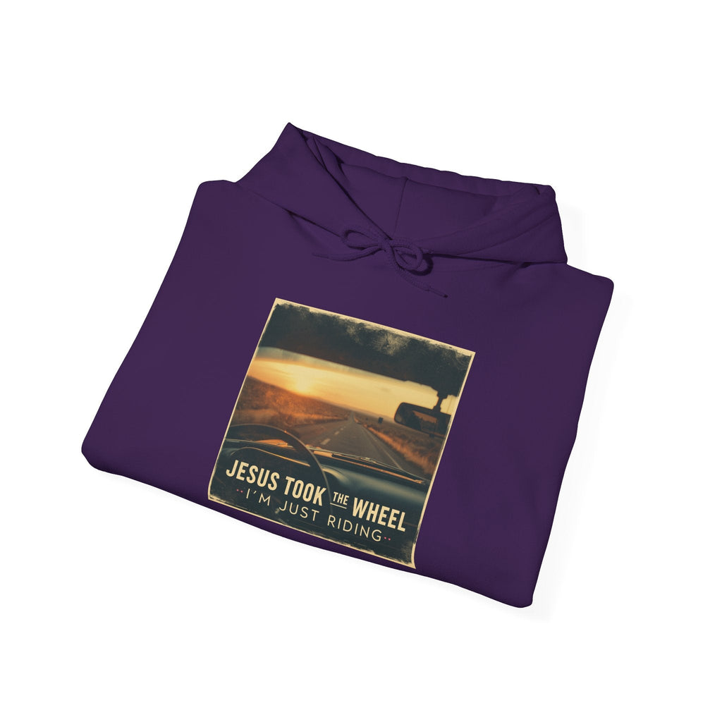 Jesus Took the Wheel I'm Just Riding Hoodie – Funny Christian Convertible Car Sweatshirt for Surrendered Faith & Humor Printify