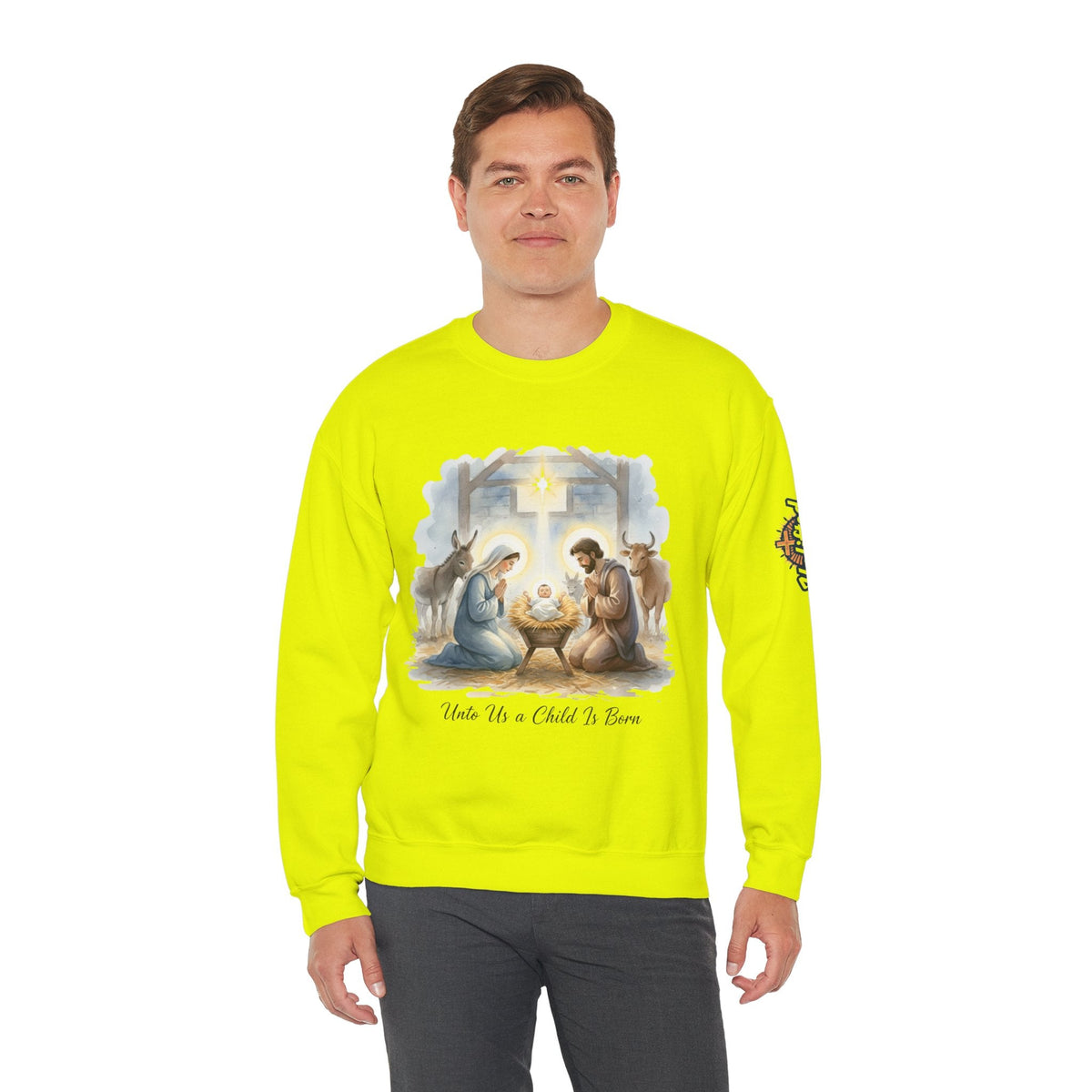 Unto Us a Child is Born Sweatshirt – Isaiah 9:6 Nativity Manger Scene Christian Christmas Sweatshirt for Holy Night Faith Printify