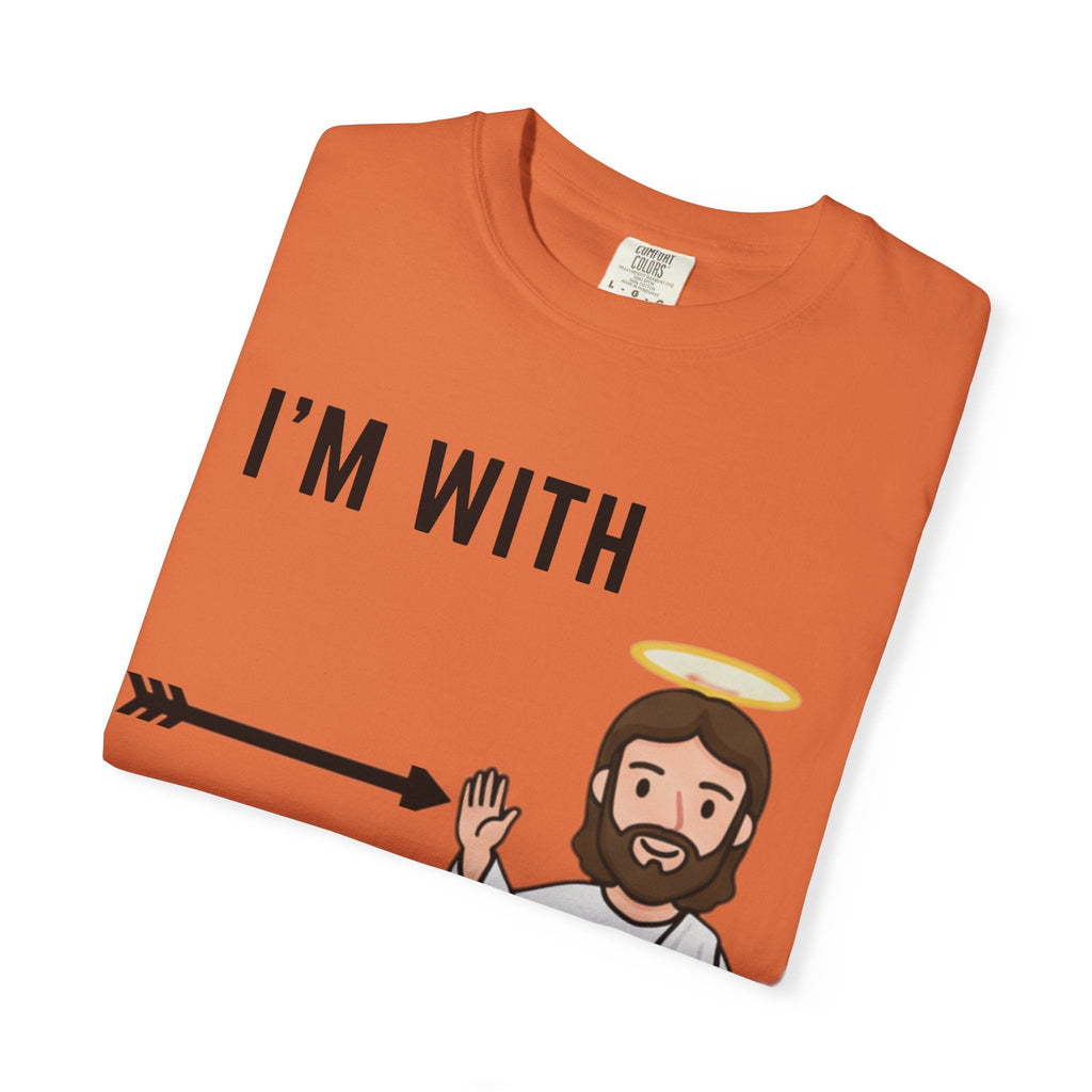 🔥 I’m With Him → Christian T-Shirt | Arrow Pointing to Jesus | Minimalist Faith Tee | Subtle Cross Design | Bible-Inspired Apparel by Uplifted Gear Printify