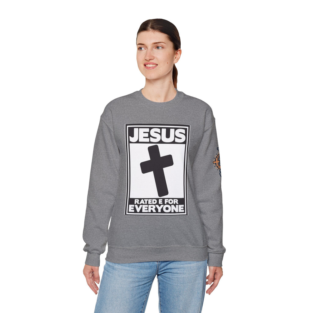 Jesus, Rated E for Everyone Sweatshirt - Gamer Faith Sweatshirt - Christian Video Game Parody Printify