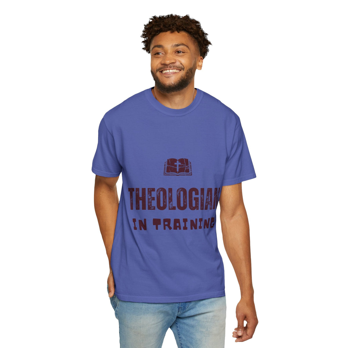 Theologian in Training T-Shirt – Open Bible & Cross Christian Tee for Faithful Learners Printify