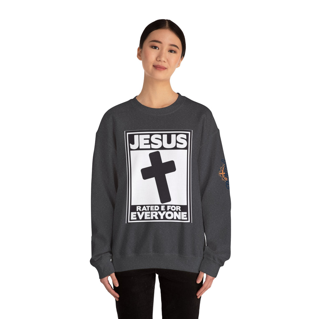 Jesus, Rated E for Everyone Sweatshirt - Gamer Faith Sweatshirt - Christian Video Game Parody Printify