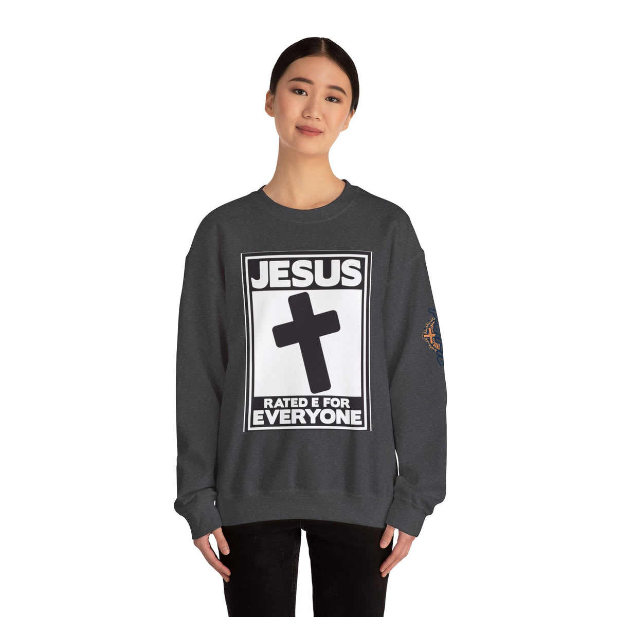 Jesus, Rated E for Everyone Sweatshirt - Gamer Faith Sweatshirt - Christian Video Game Parody Printify