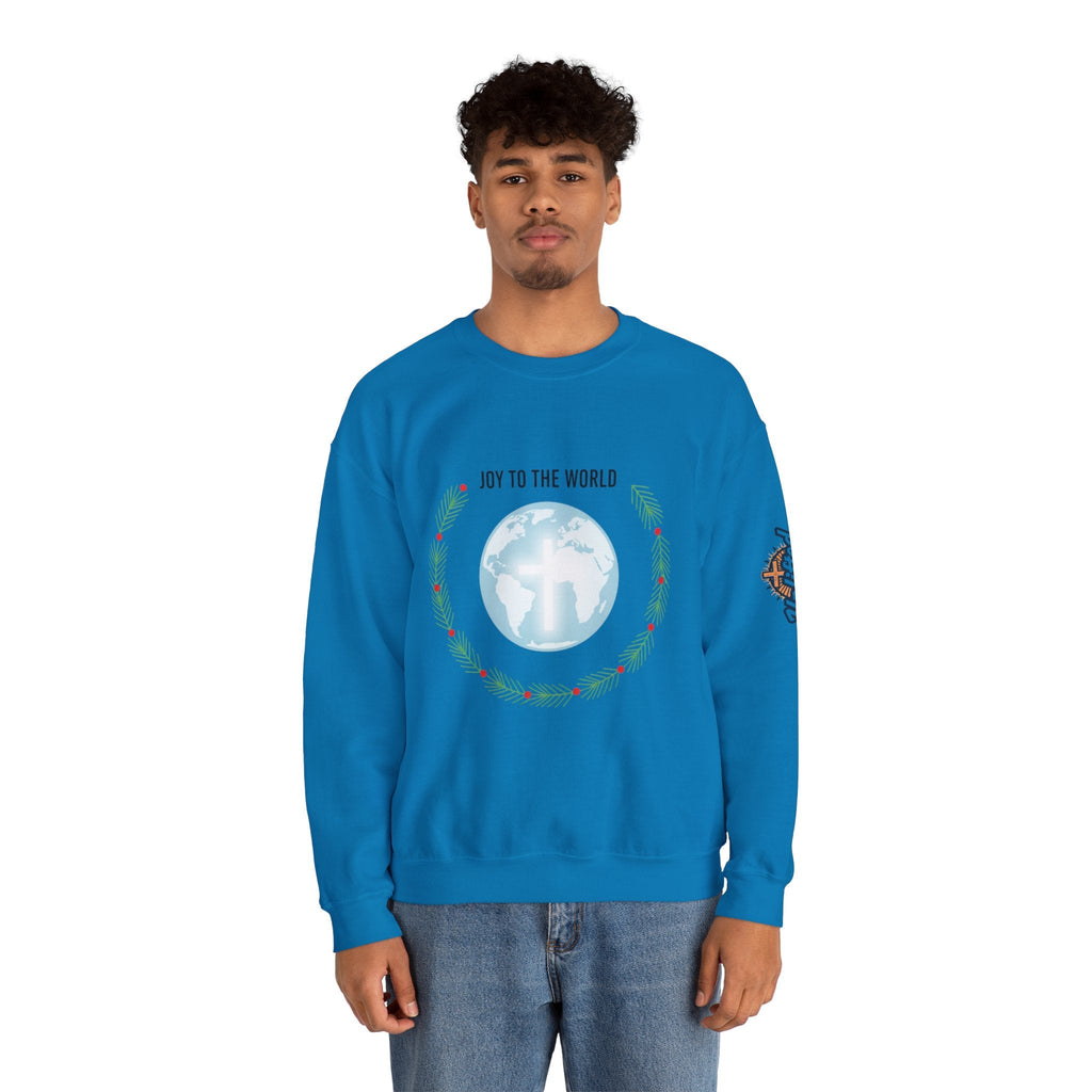 Joy to the World Sweatshirt – Wreath Earth Nativity Christian Christmas Sweatshirt for Isaiah 9:6 Holiday Faith & Festive Joy Printify