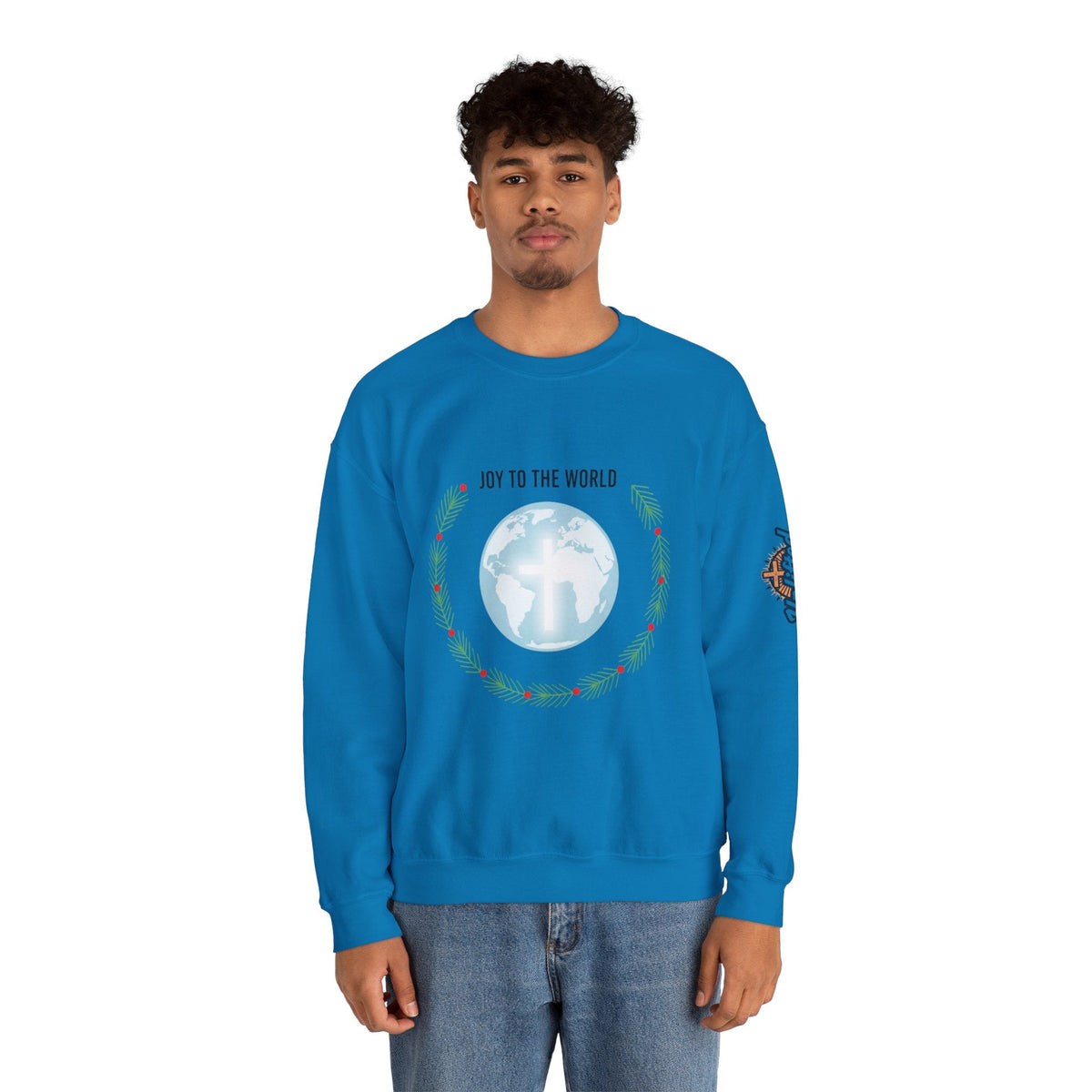 Joy to the World Sweatshirt – Wreath Earth Nativity Christian Christmas Sweatshirt for Isaiah 9:6 Holiday Faith & Festive Joy Printify