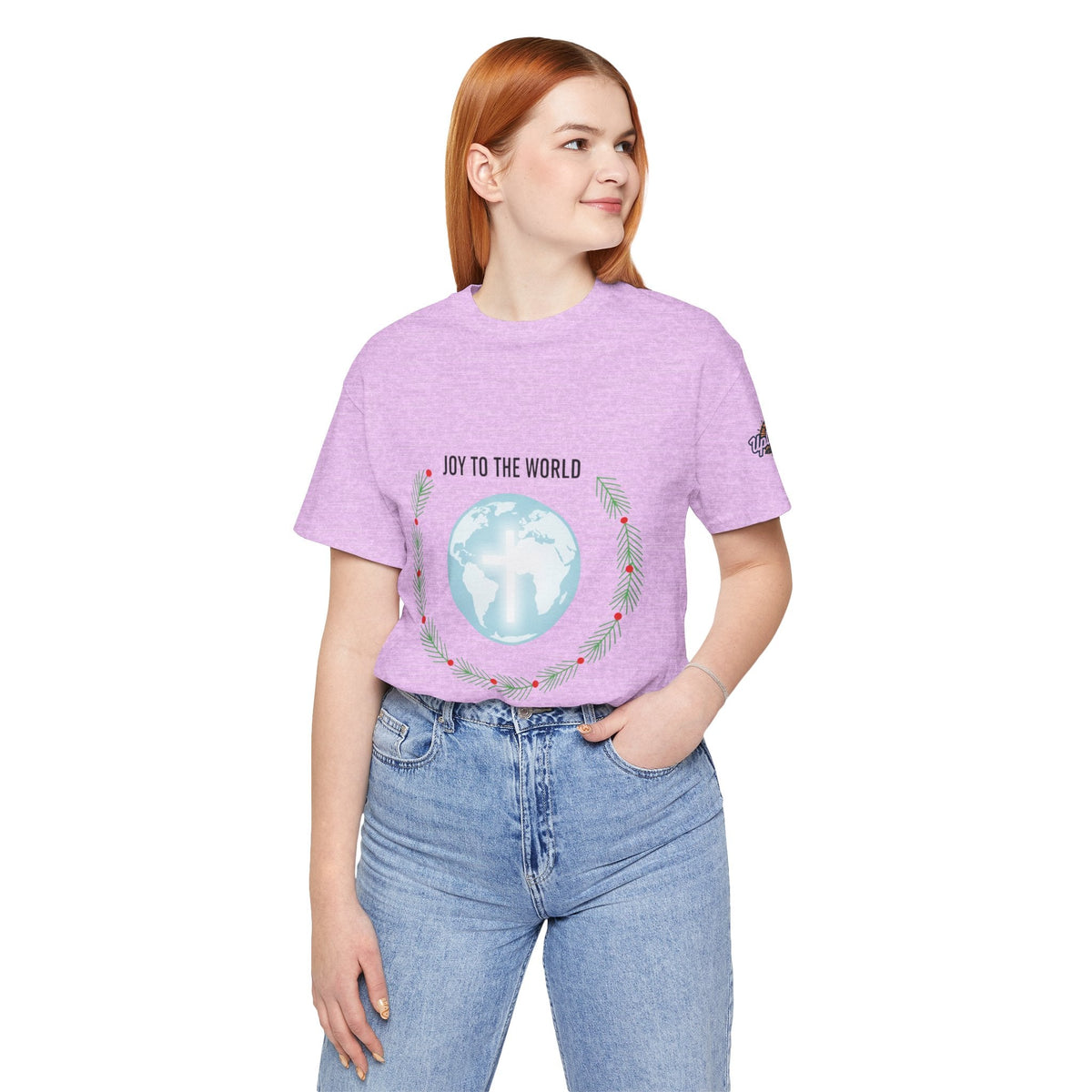 Joy to the World T-shirt – Wreath Earth Nativity Christian Christmas T-shirt for Isaiah 9:6 Holiday Faith & Festive Joy Printify
