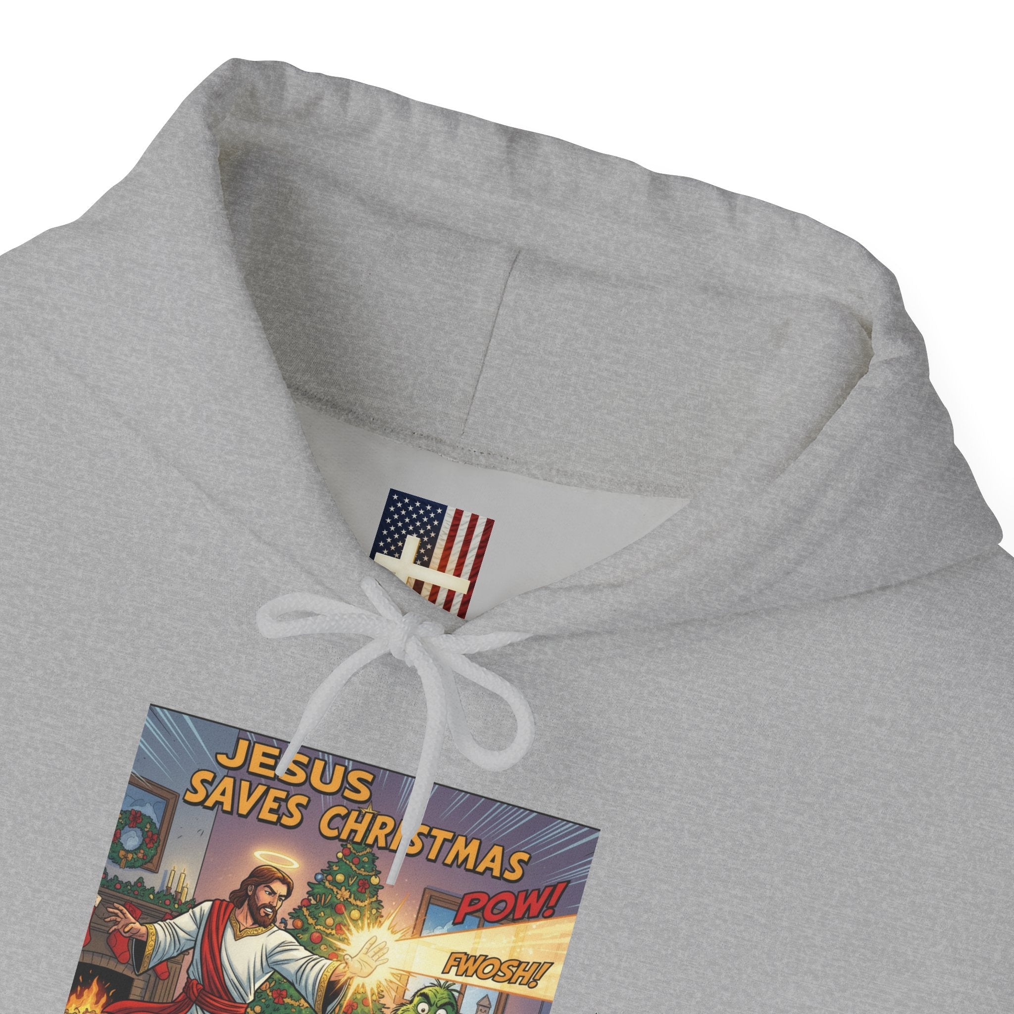 Jesus Saves Christmas Hoodie – Grinch vs Savior Light Battle Christian Sweatshirt for Hilarious Holiday Faith & True Joy Printify