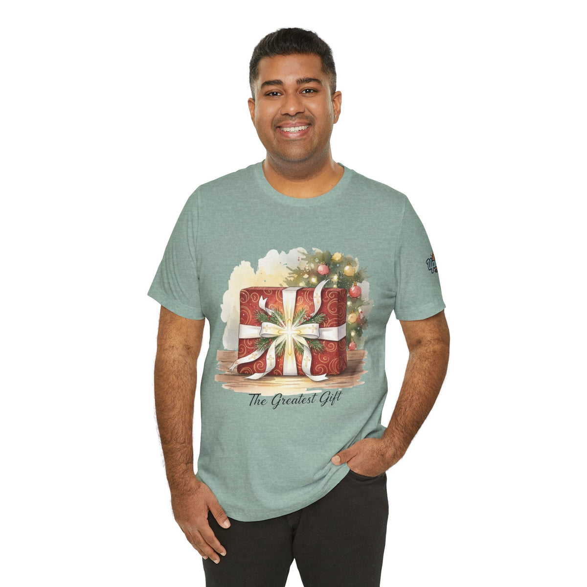 The Greatest Gift T-shirt – Cross Bow Present Christian T-shirt for Christmas Salvation & Eternal Faith Printify