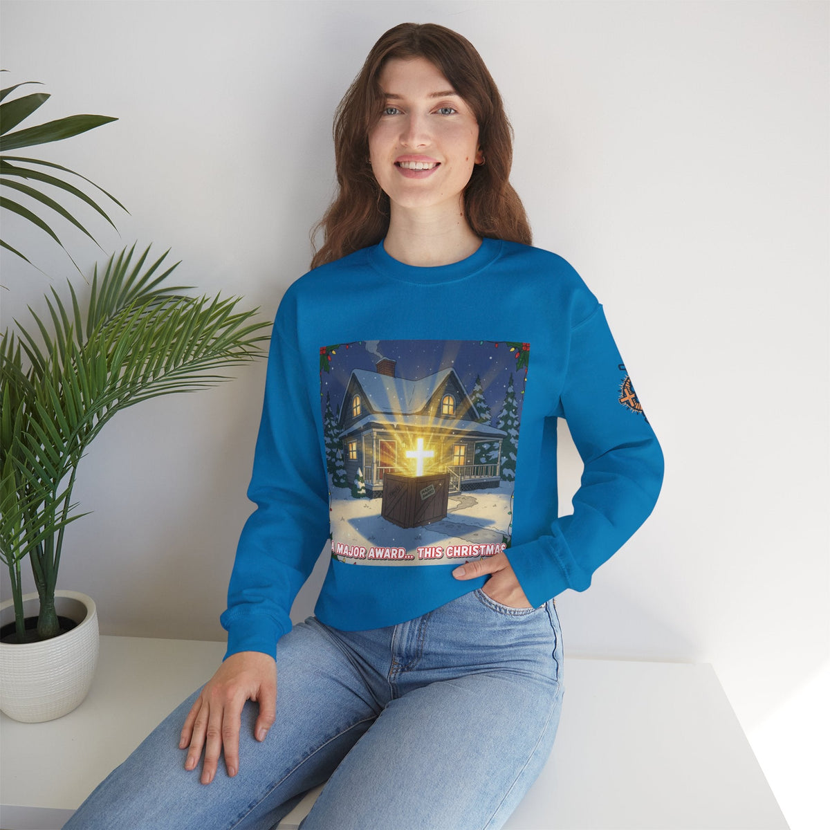 A Major Award This Christmas Sweatshirt – Fragile Leg Lamp Parody Cross Unboxing Christian Sweatshirt for Hilarious Faith & Holiday Glow Printify