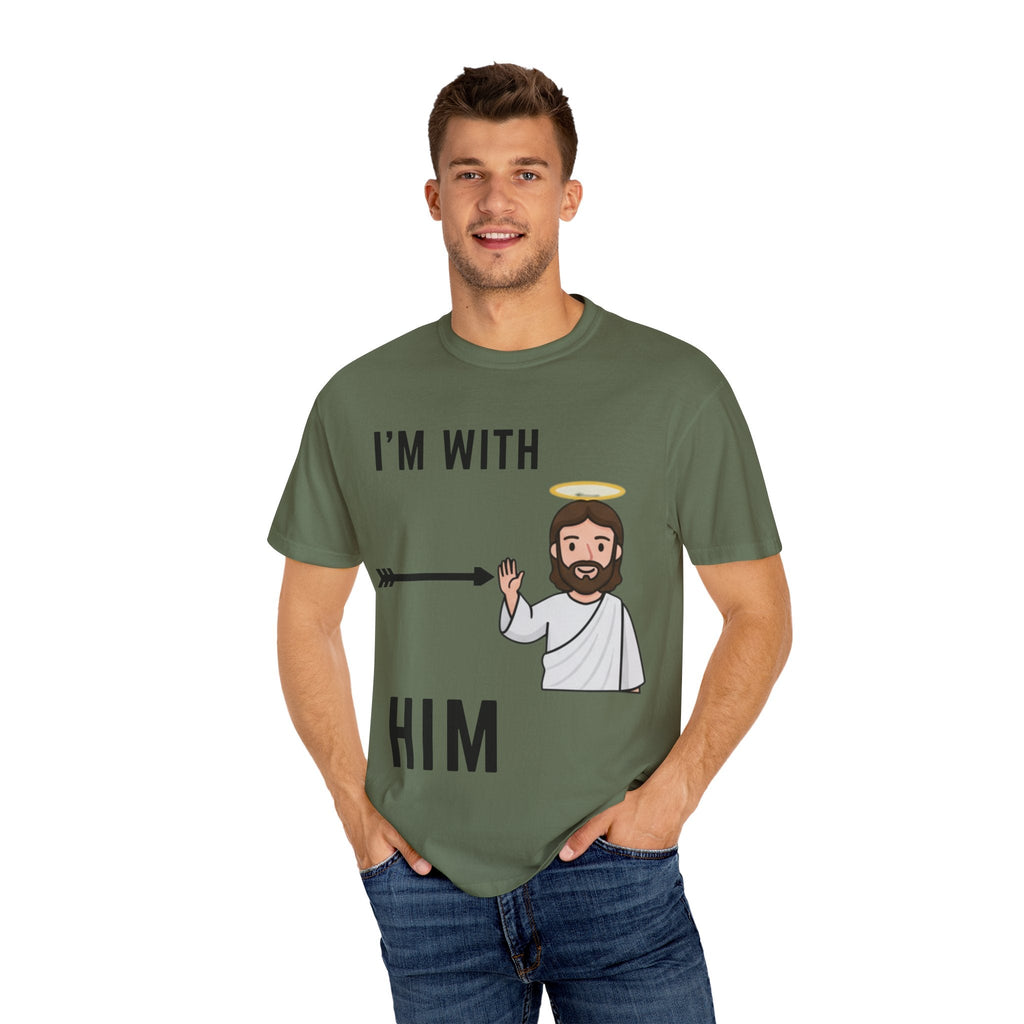 🔥 I’m With Him → Christian T-Shirt | Arrow Pointing to Jesus | Minimalist Faith Tee | Subtle Cross Design | Bible-Inspired Apparel by Uplifted Gear Printify