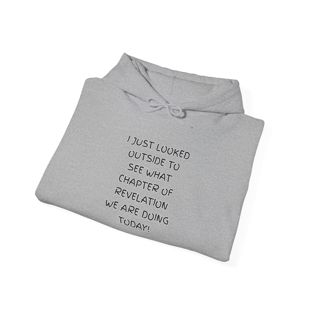 What Chapter of Revelation Hoodie – I Looked Outside My Window Christian Sweatshirt for End Times Humor & Faith Printify