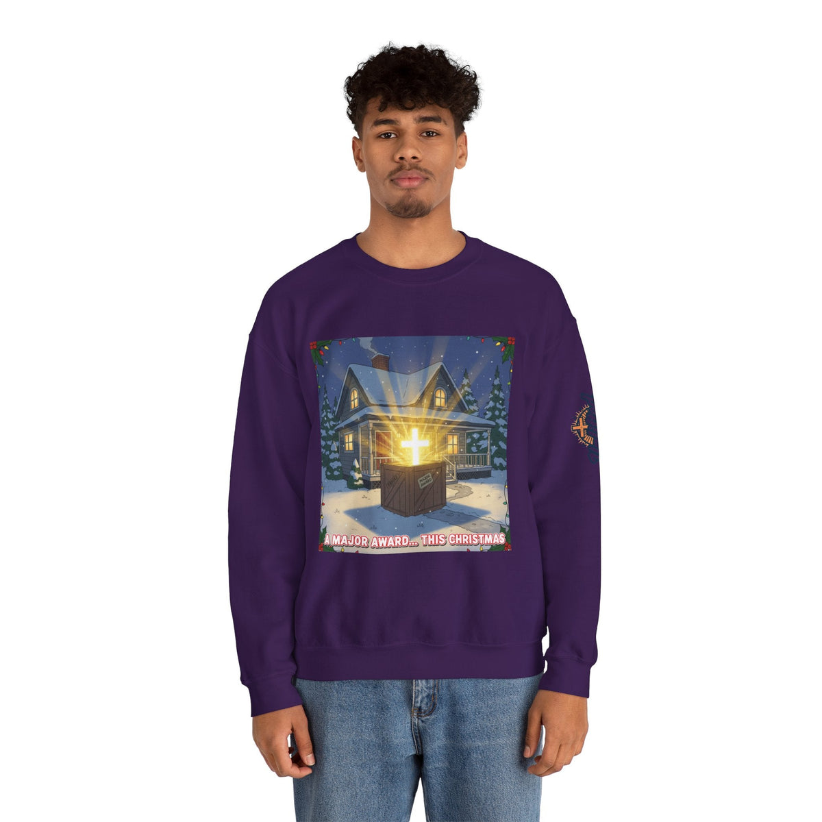 A Major Award This Christmas Sweatshirt – Fragile Leg Lamp Parody Cross Unboxing Christian Sweatshirt for Hilarious Faith & Holiday Glow Printify