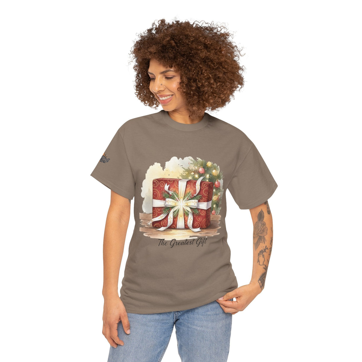 The Greatest Gift T-shirt – Cross Bow Present Christian T-shirt for Christmas Salvation & Eternal Faith Printify