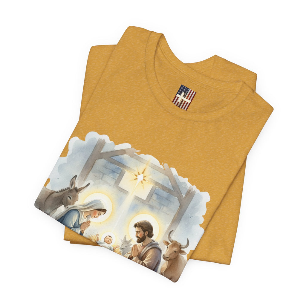 Unto Us a Child is Born T-shirt – Isaiah 9:6 Nativity Manger Scene Christian Christmas T-shirt for Holy Night Faith Printify