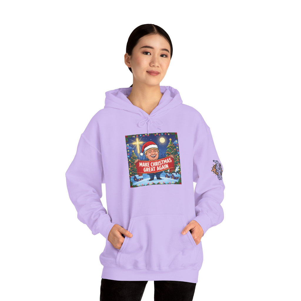 🎄 Make Christmas Great Again – Patriotic Christian Christmas Hoodie | Bold Holiday Faith Tee | Red & White Banner Design | Uplifted Gear Printify