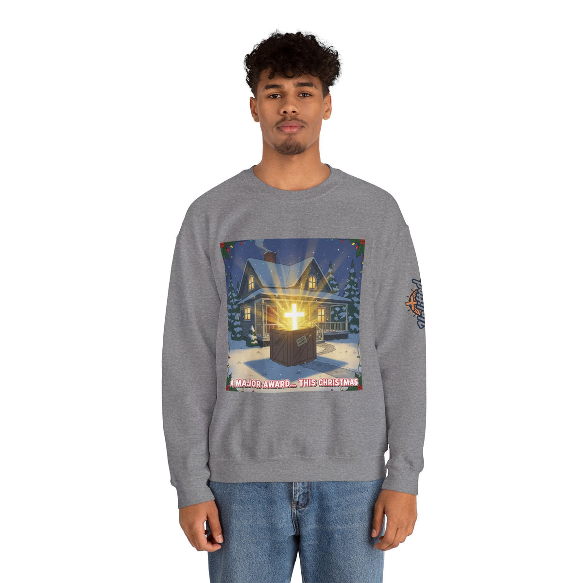 A Major Award This Christmas Sweatshirt – Fragile Leg Lamp Parody Cross Unboxing Christian Sweatshirt for Hilarious Faith & Holiday Glow Printify