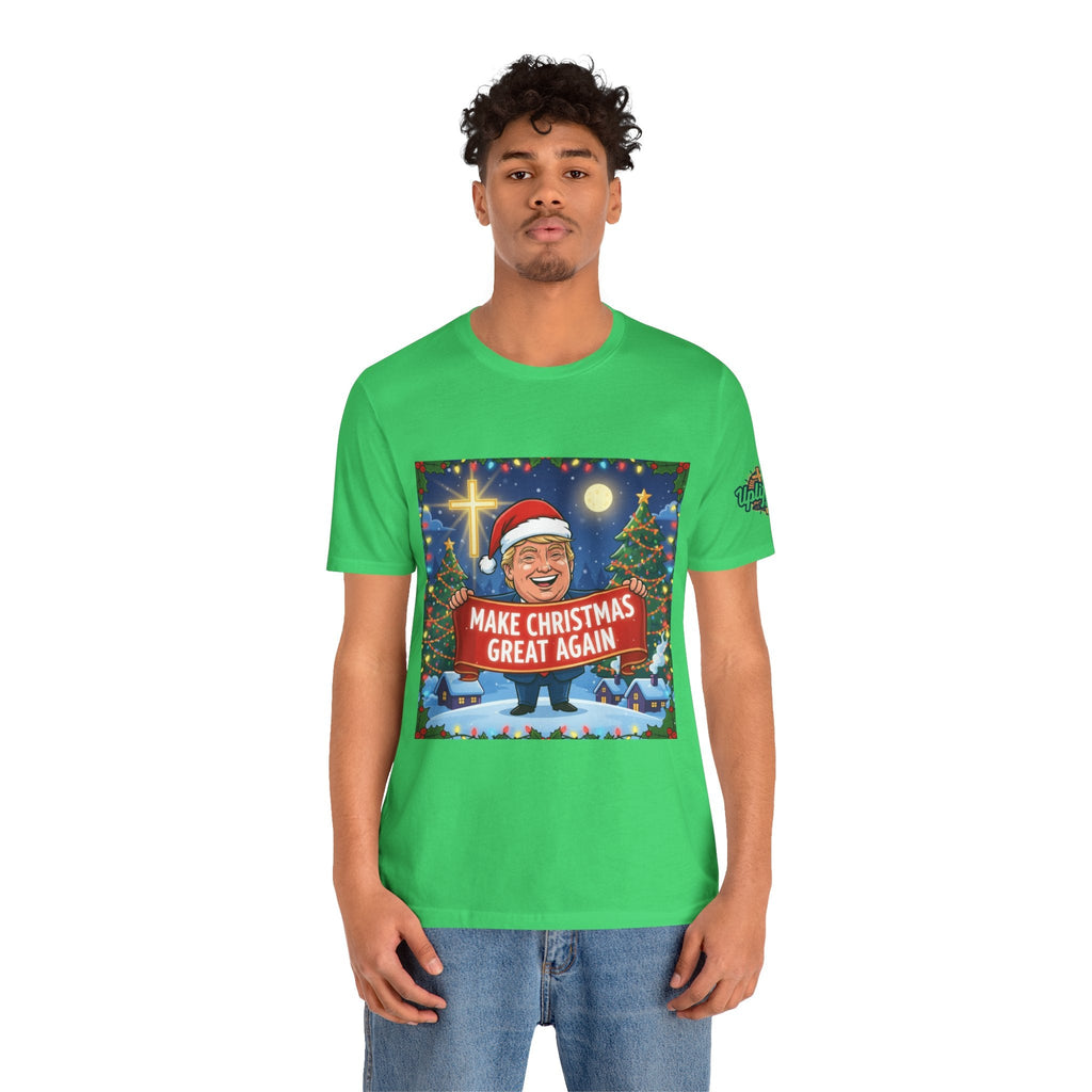 🎄 Make Christmas Great Again – Patriotic Christian Christmas T-Shirt | Bold Holiday Faith Tee | Red & White Banner Design | Uplifted Gear Printify