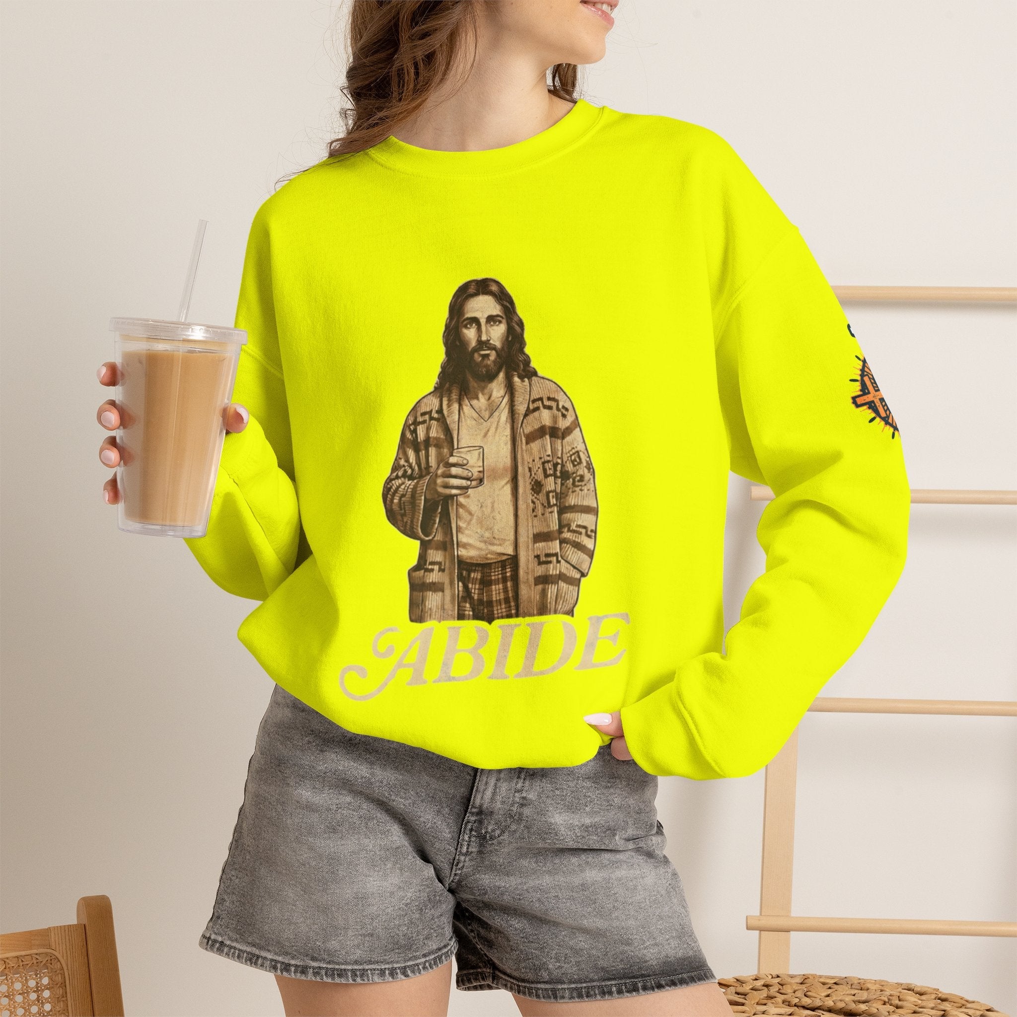 Abide Jesus Sweatshirt — Vintage 'The Dude' Religious Graphic Sweatshirt Printify