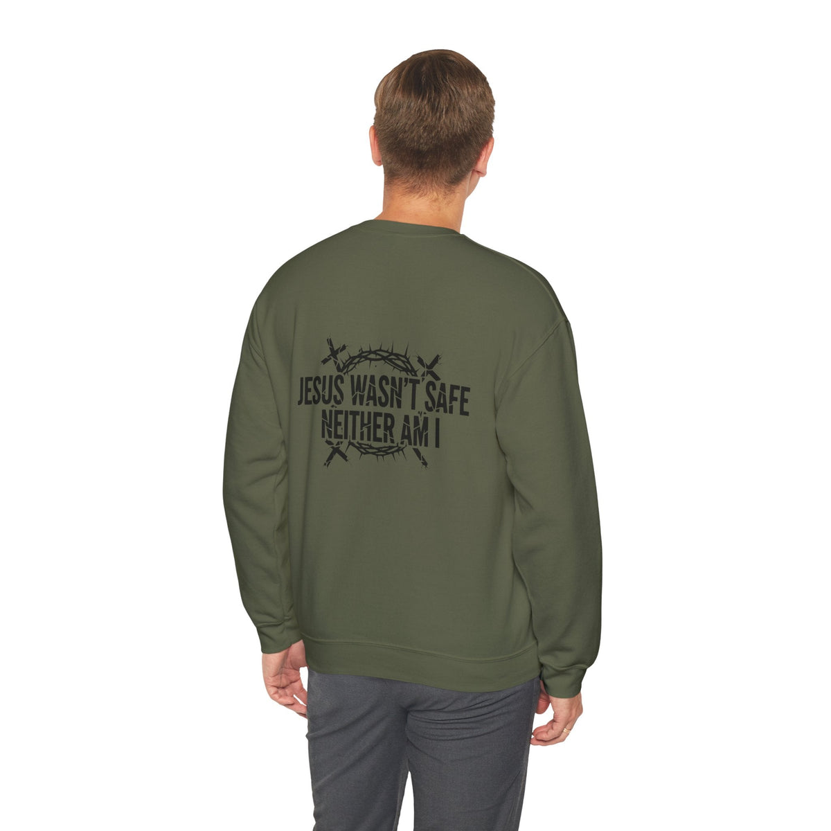 ⚡ Jesus Wasn’t Safe – Neither Am I | Bold Christian Sweatshirt | Storm-Walking Faith Tee | Minimalist Black & White Design | Uplifted Gear Printify
