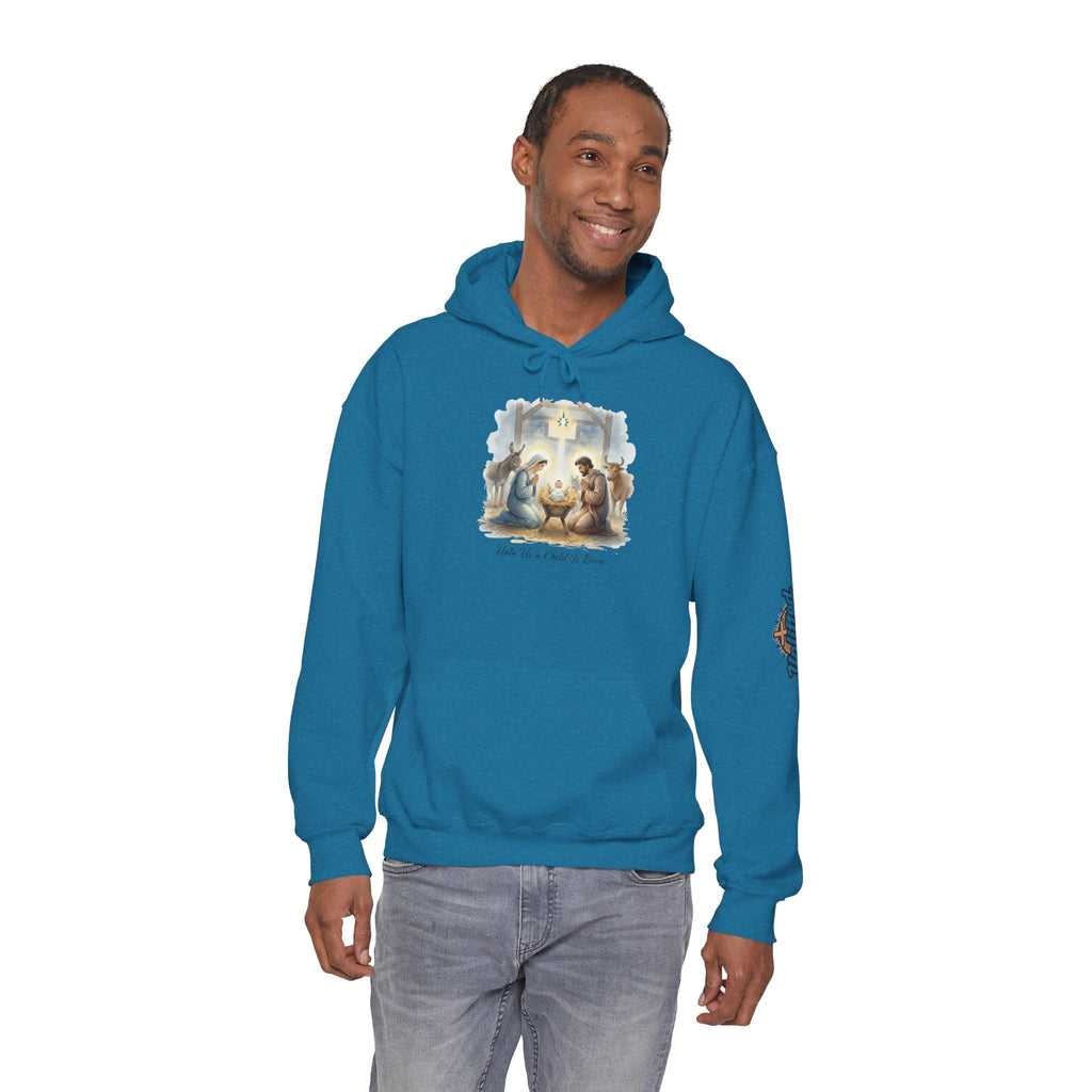 Unto Us a Child is Born Hoodie – Isaiah 9:6 Nativity Manger Scene Christian Christmas Sweatshirt for Holy Night Faith Printify