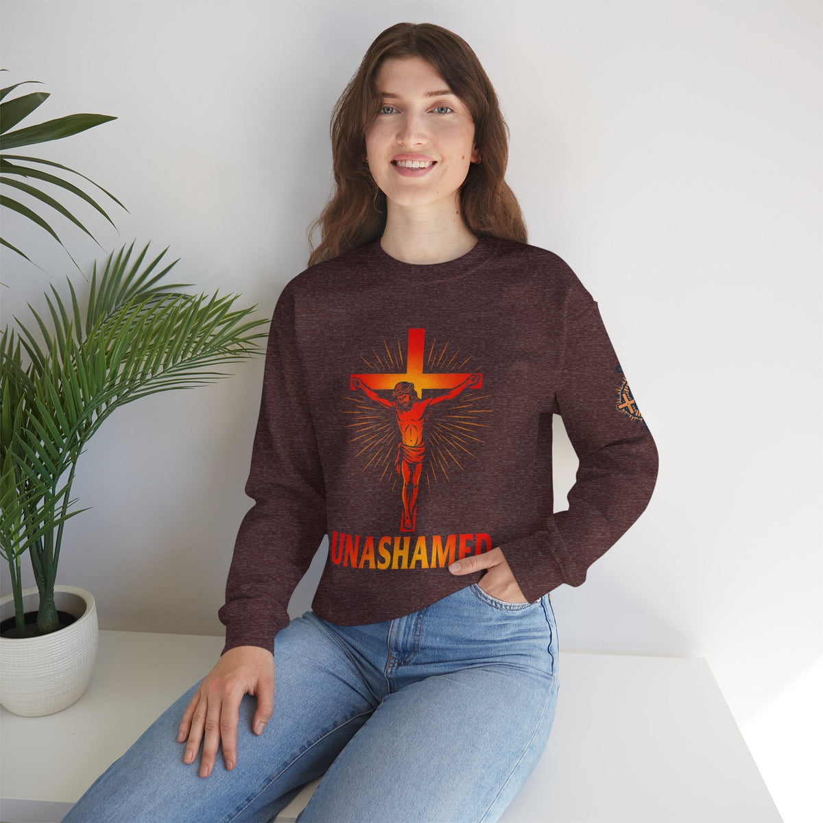 Unashamed Sweatshirt – Romans 1:16 Crucifixion Christian Sweatshirt for Bold Unwavering Faith Printify