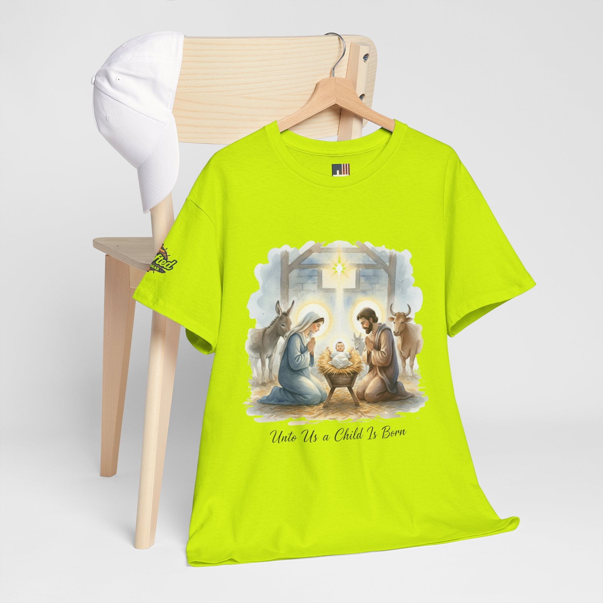 Unto Us a Child is Born T-shirt – Isaiah 9:6 Nativity Manger Scene Christian Christmas T-shirt for Holy Night Faith Printify