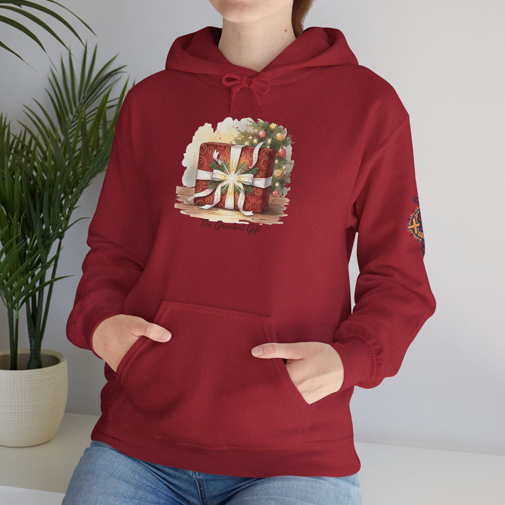 The Greatest Gift Hoodie – Cross Bow Present Christian Hoodie for Christmas Salvation & Eternal Faith Printify