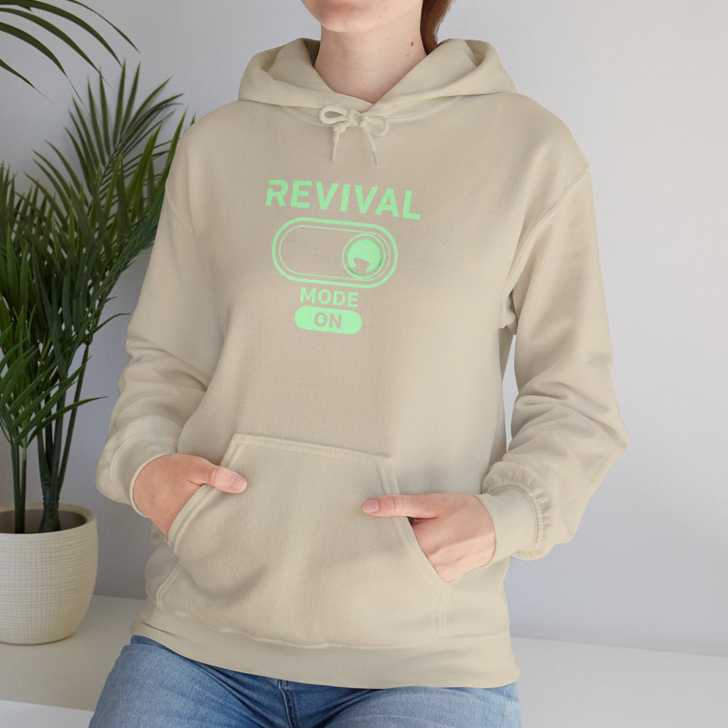 🔥 Revival Mode: ON – Christian Techwear Hoodie | Glowing Green Faith Switch | Futuristic Jesus Shirt | Activate Your Spiritual Awakening | Uplifted Gear Printify
