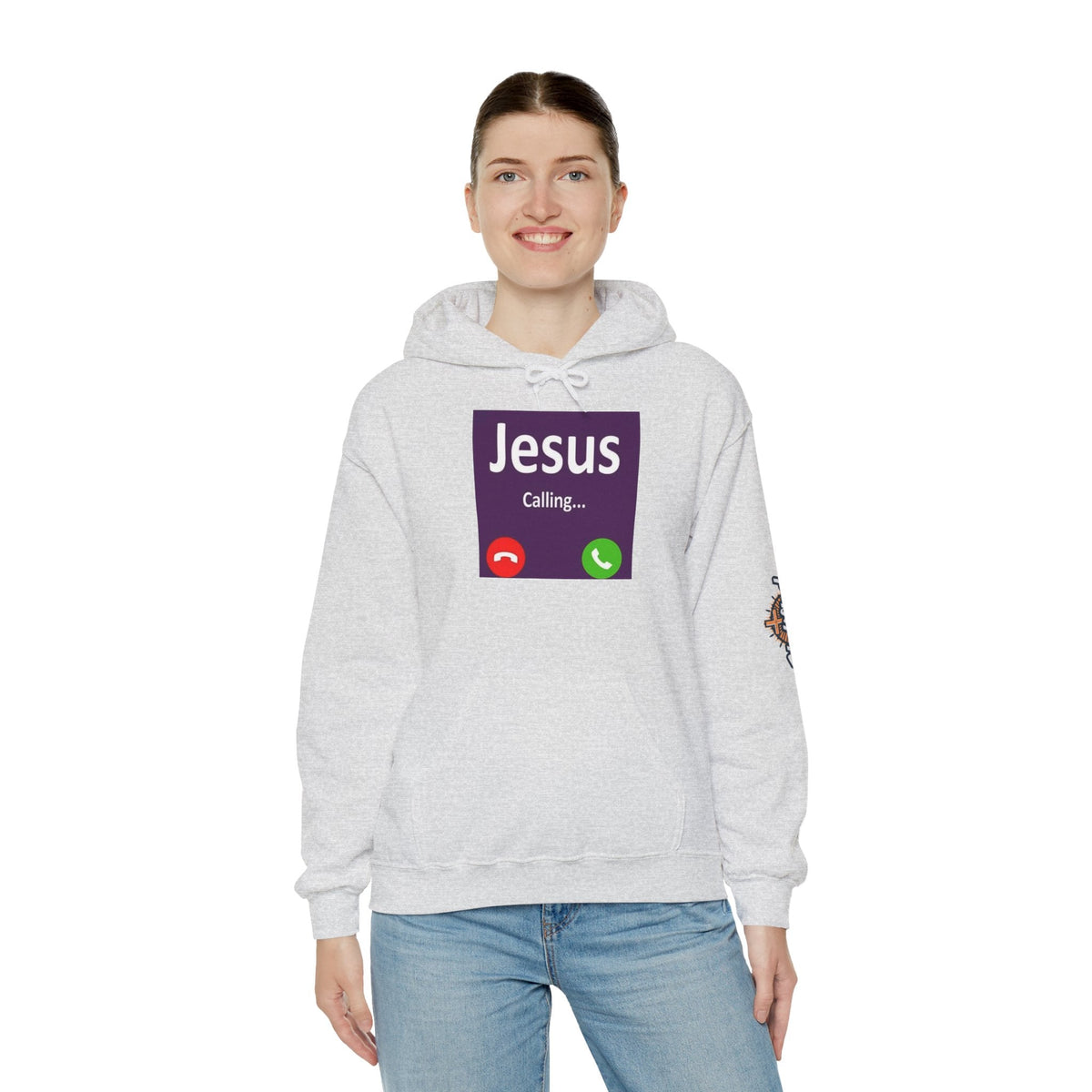 Jesus Calling Hoodie – Funny Cell Phone Screen Christian Sweatshirt for Divine Connection & Faith Humor Printify
