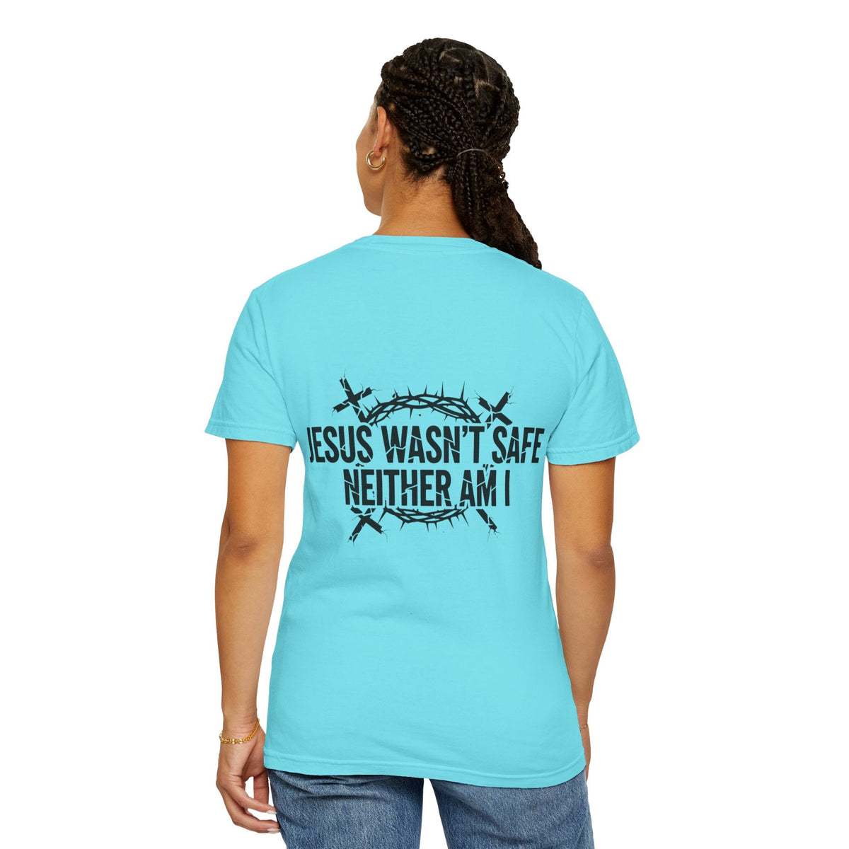⚡ Jesus Wasn’t Safe – Neither Am I | Bold Christian T-Shirt | Storm-Walking Faith Tee | Minimalist Black & White Design | Uplifted Gear Printify