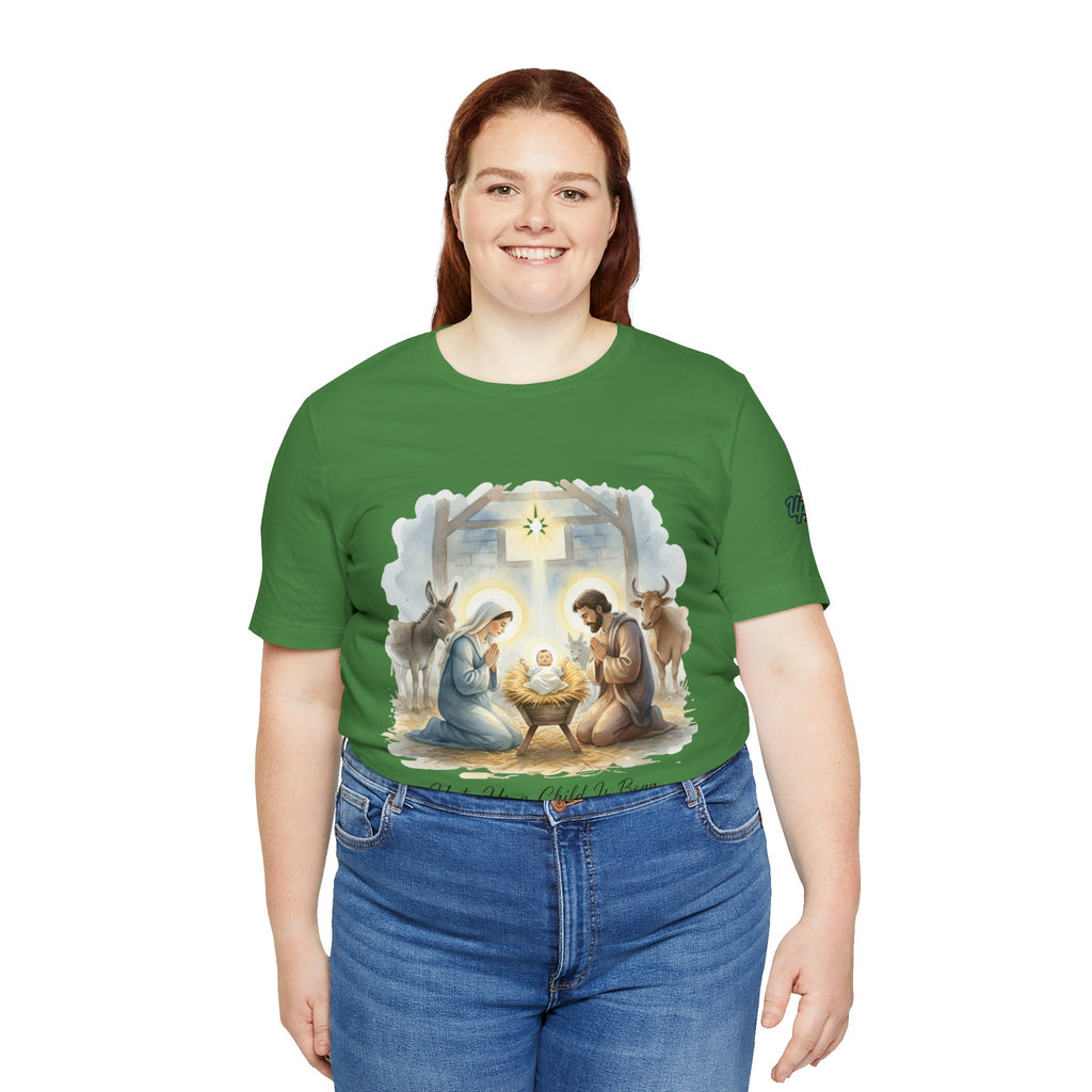 Unto Us a Child is Born T-shirt – Isaiah 9:6 Nativity Manger Scene Christian Christmas T-shirt for Holy Night Faith Printify