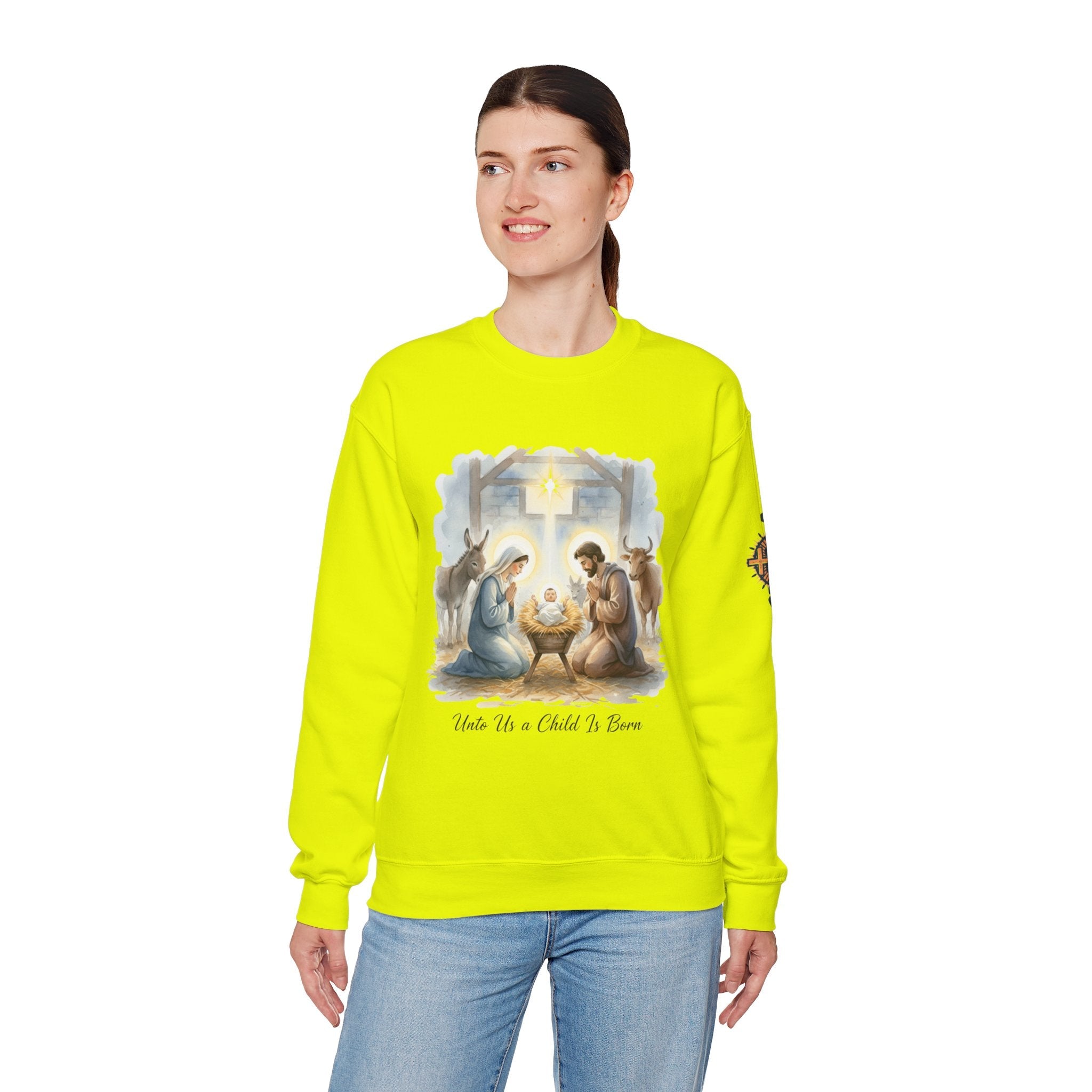 Unto Us a Child is Born Sweatshirt – Isaiah 9:6 Nativity Manger Scene Christian Christmas Sweatshirt for Holy Night Faith Printify