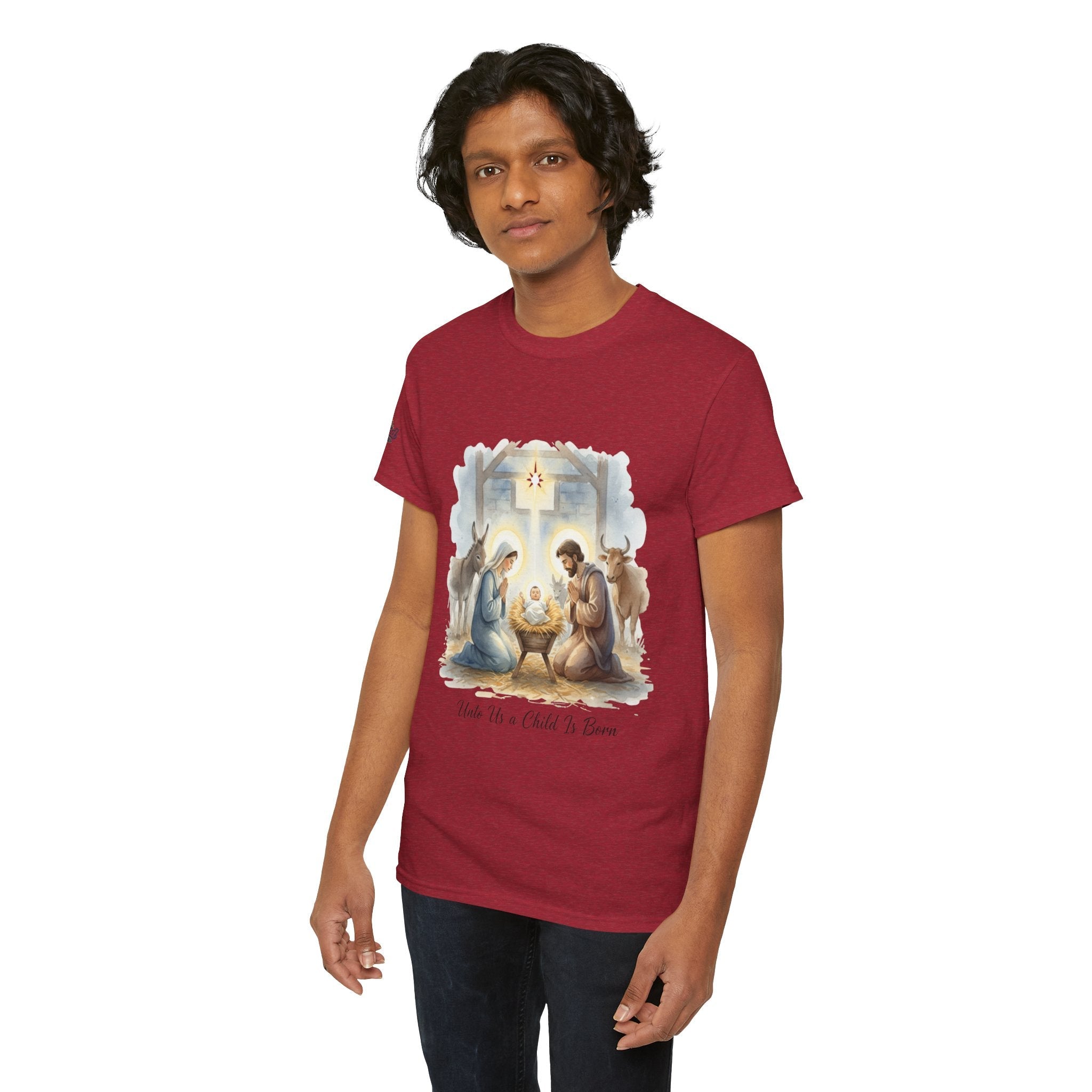 Unto Us a Child is Born T-shirt – Isaiah 9:6 Nativity Manger Scene Christian Christmas T-shirt for Holy Night Faith Printify