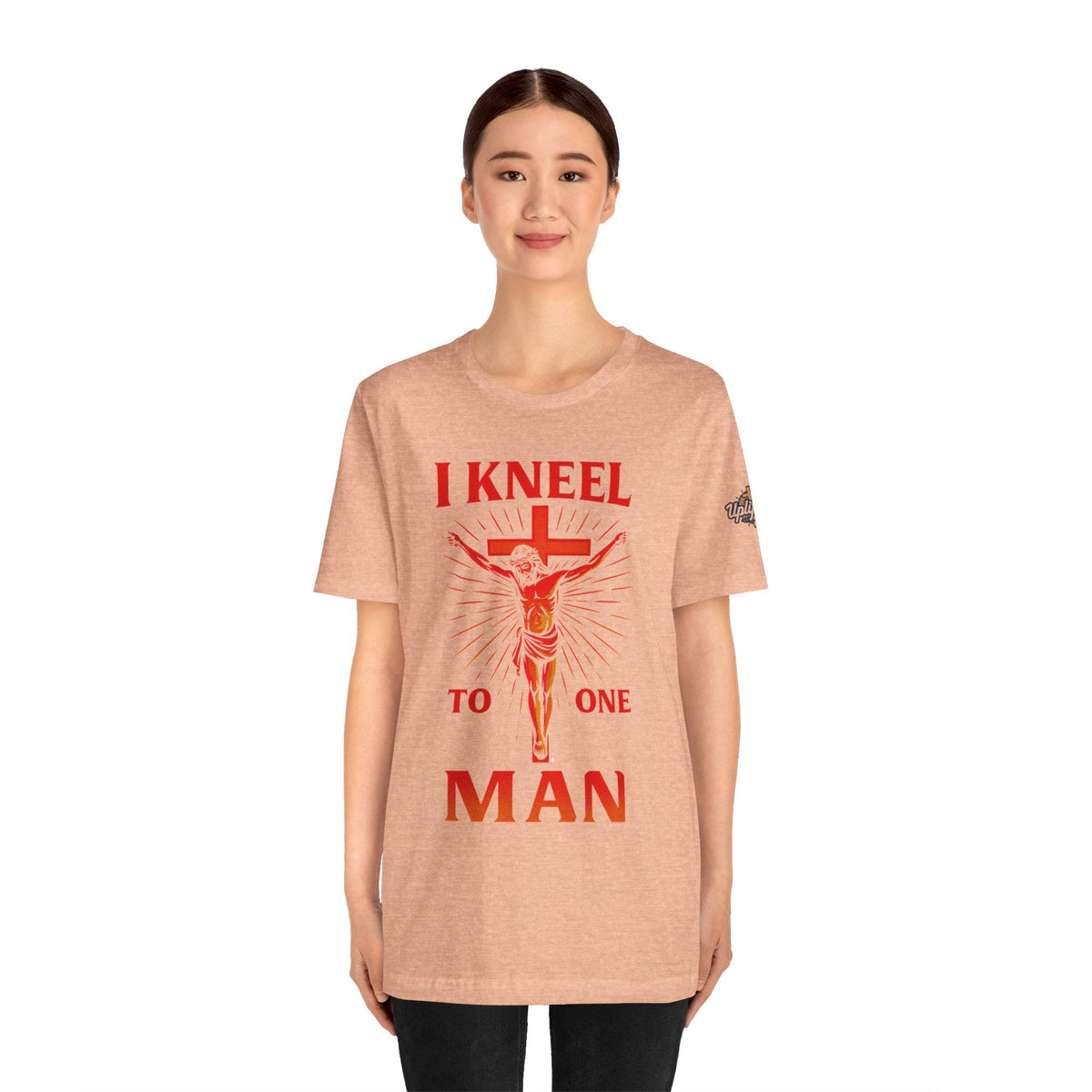 I Kneel to One Man T-shirt – Crucifixion Christian T-shirt for Unashamed Devotion & Bold Faith Printify