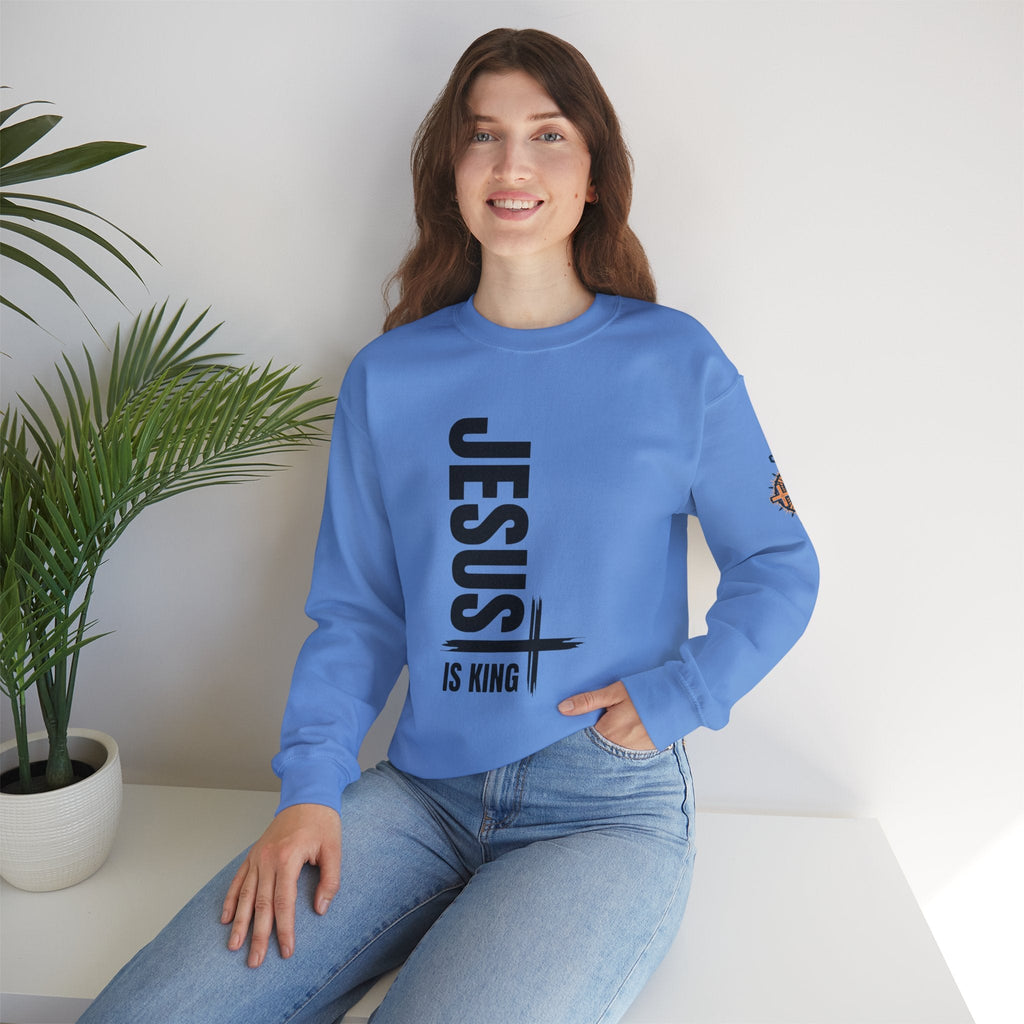 Jesus Is King Sweatshirt | Modern Typographic Cross Christian Sweatshirt Printify