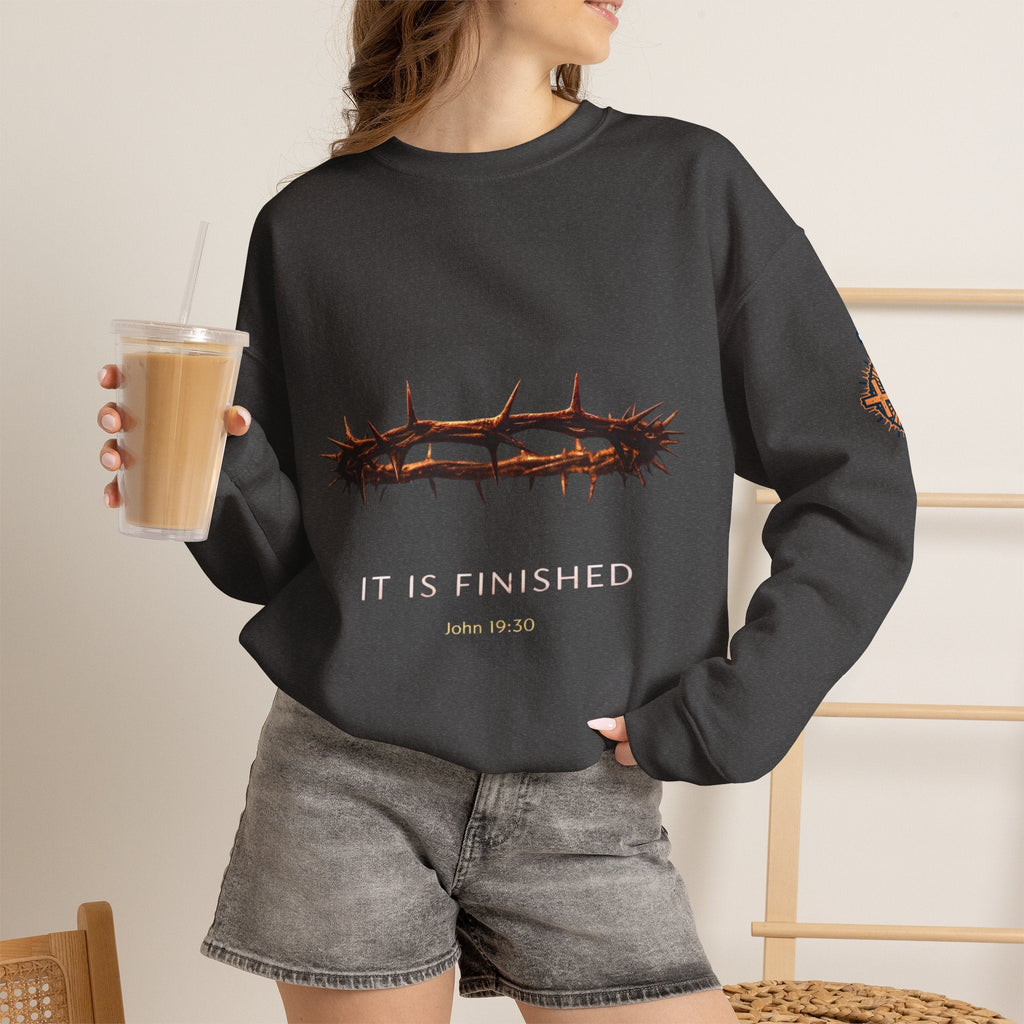 It Is Finished Crown of Thorns Sweatshirt — Christian John 19:30 Faith Sweatshirt Printify