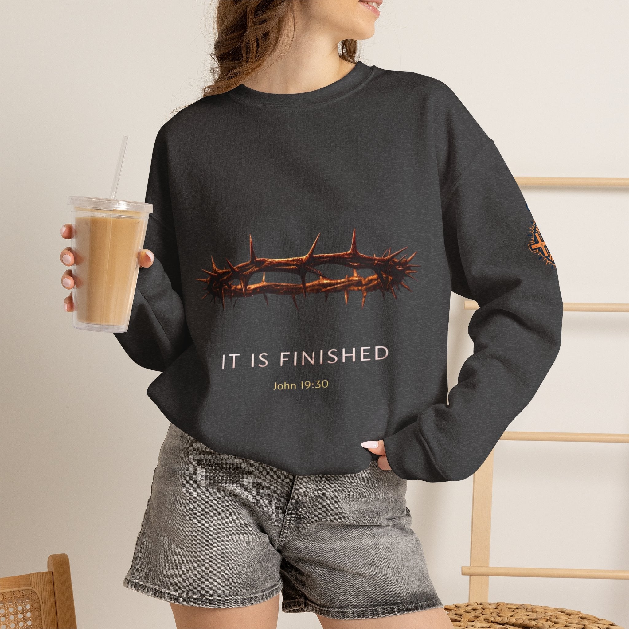 It Is Finished Crown of Thorns Sweatshirt — Christian John 19:30 Faith Sweatshirt Printify
