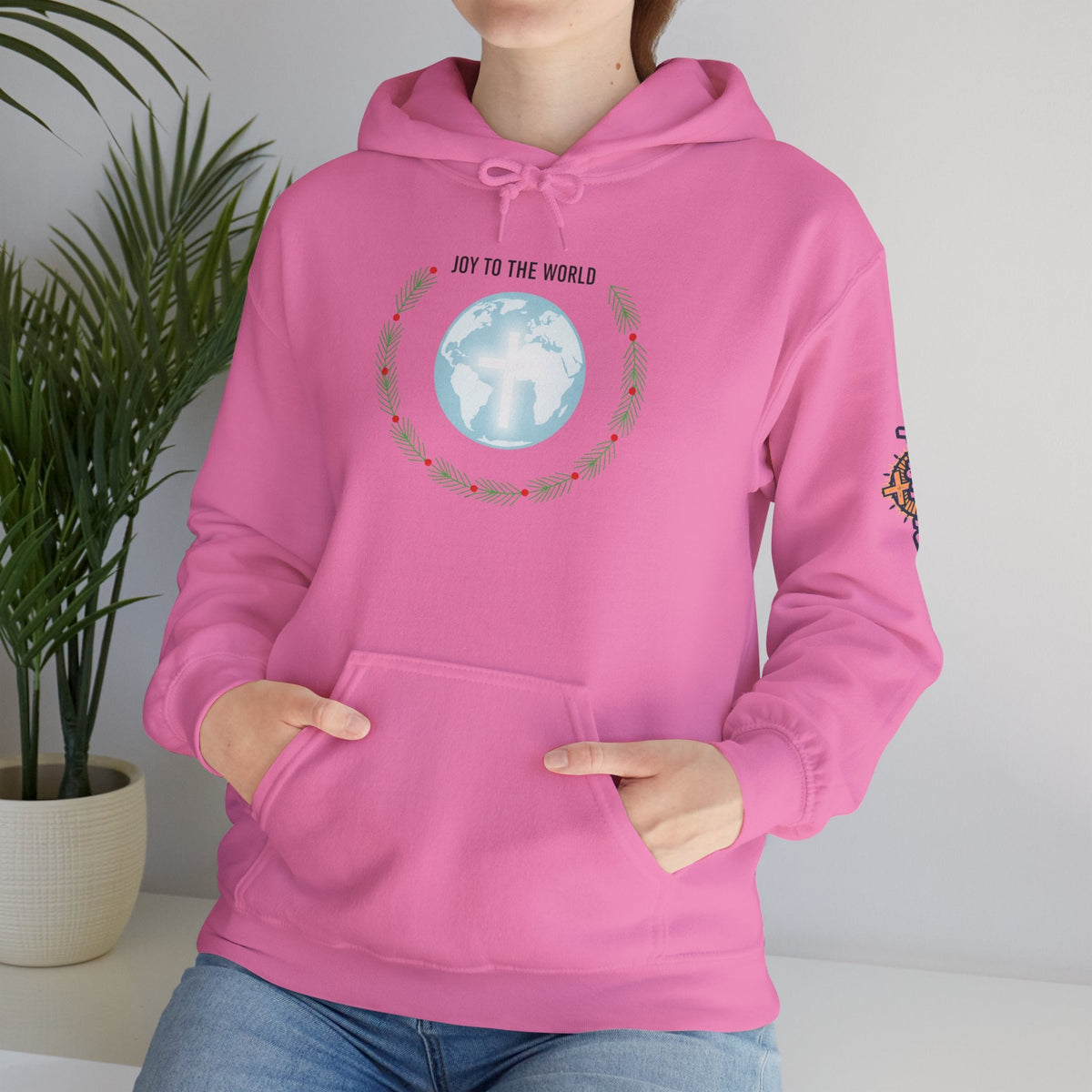 Joy to the World Hoodie – Wreath Earth Nativity Christian Christmas Sweatshirt for Isaiah 9:6 Holiday Faith & Festive Joy Printify