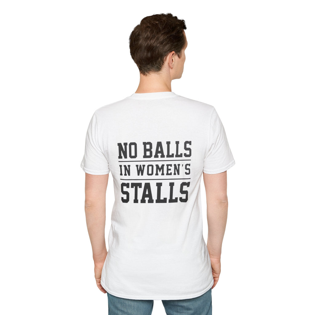 The Lord Says No Balls in Women's Stalls Statement T-Shirt Printify
