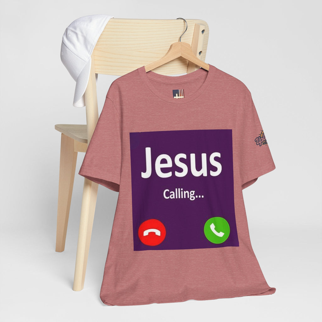 Jesus Calling T-shirt – Funny Cell Phone Screen Christian T-shirt for Divine Connection & Faith Humor Printify