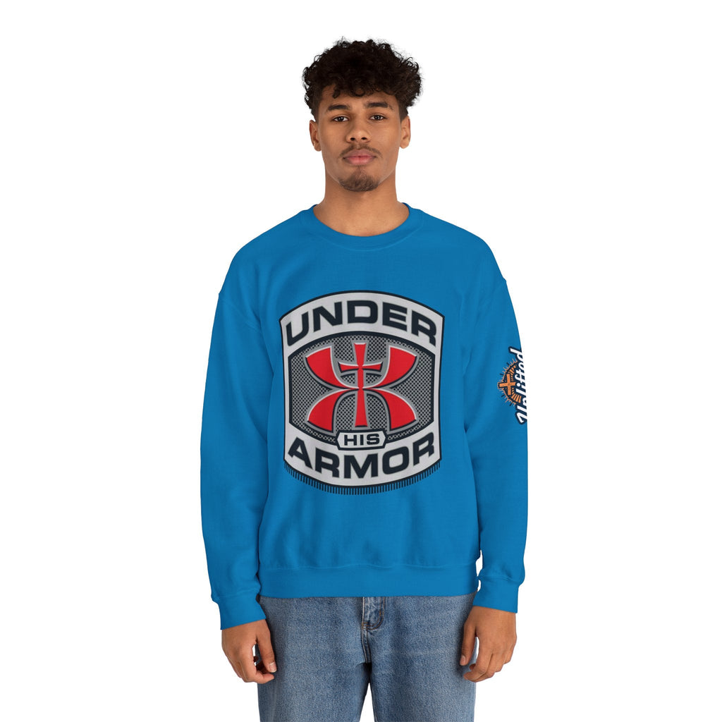 Under His Armor Crewneck Sweatshirt — Christian Faith Graphic Pullover Printify