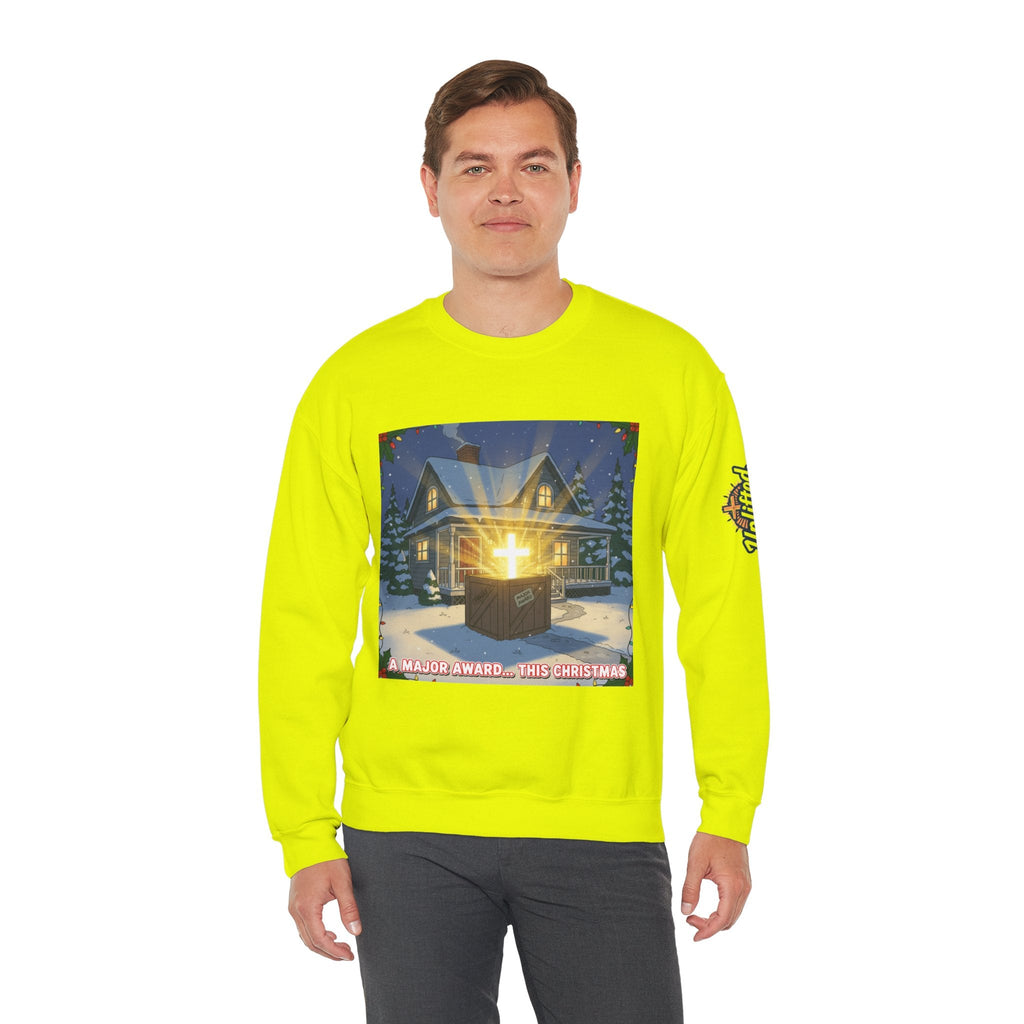 A Major Award This Christmas Sweatshirt – Fragile Leg Lamp Parody Cross Unboxing Christian Sweatshirt for Hilarious Faith & Holiday Glow Printify