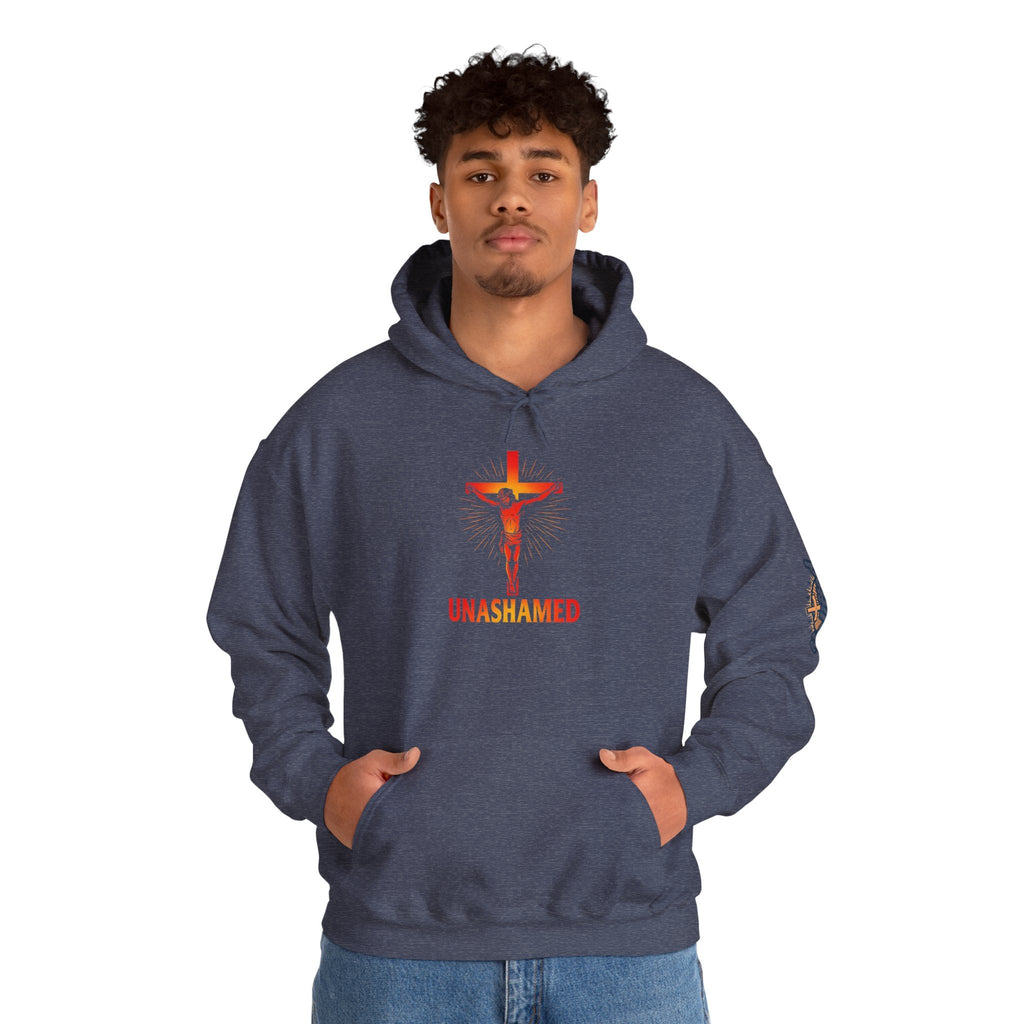Unashamed Hoodie – Romans 1:16 Crucifixion Christian Sweatshirt for Bold Unwavering Faith Printify
