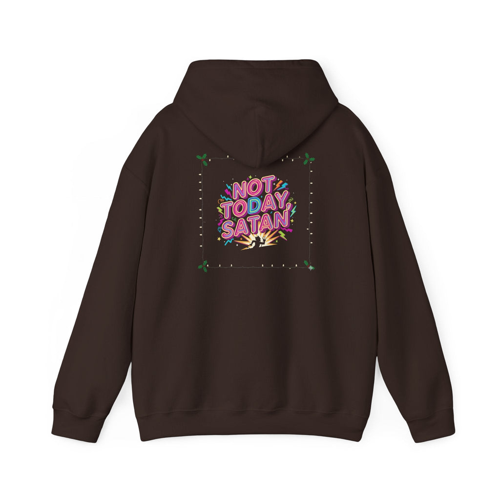 🔥 Not Today, Satan – Retro 90s Christian Hoodie | Neon Faith Tee | Funky Cartoon Devil | Bold Bible Verse Shirt | Uplifted Gear Printify