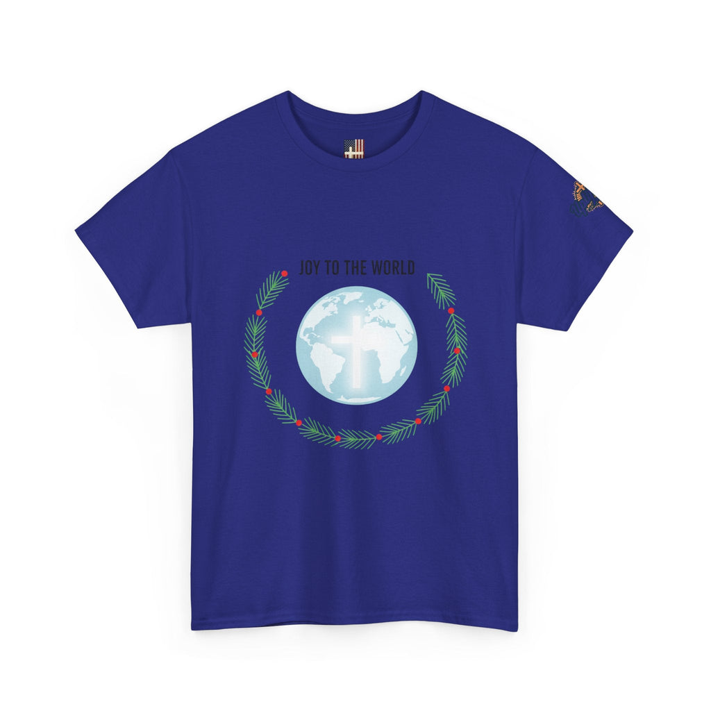 Joy to the World T-shirt – Wreath Earth Nativity Christian Christmas T-shirt for Isaiah 9:6 Holiday Faith & Festive Joy Printify